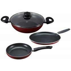 MAHARAJA NON-STICK COOKWARE SET WITH INDUCTION BASE OF 3 PCS - TAWA, KADAI, FRY PAN